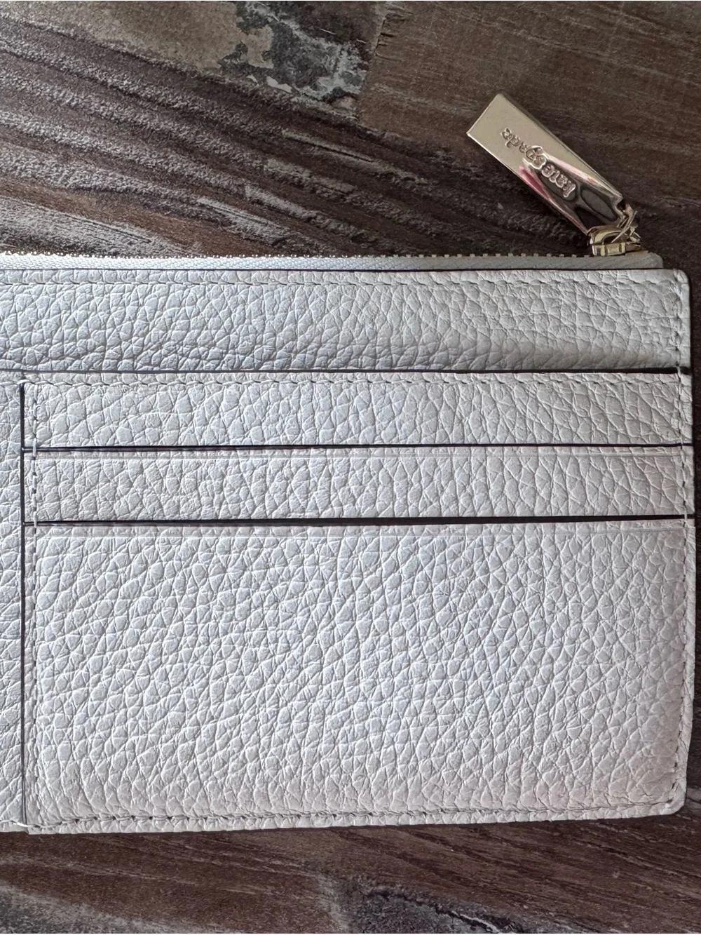 kate spade cream leather zip card holder with gold-tone logo